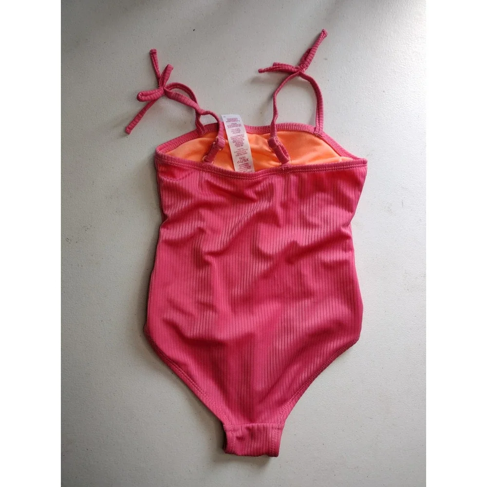Justice Surf Girls One Piece Swimsuit Watermelon Pink Ribbed Graphic Size XS 5/6